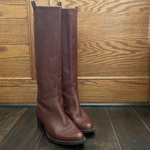 Calvin Klein Brown Leather Knee-High Heeled Boots